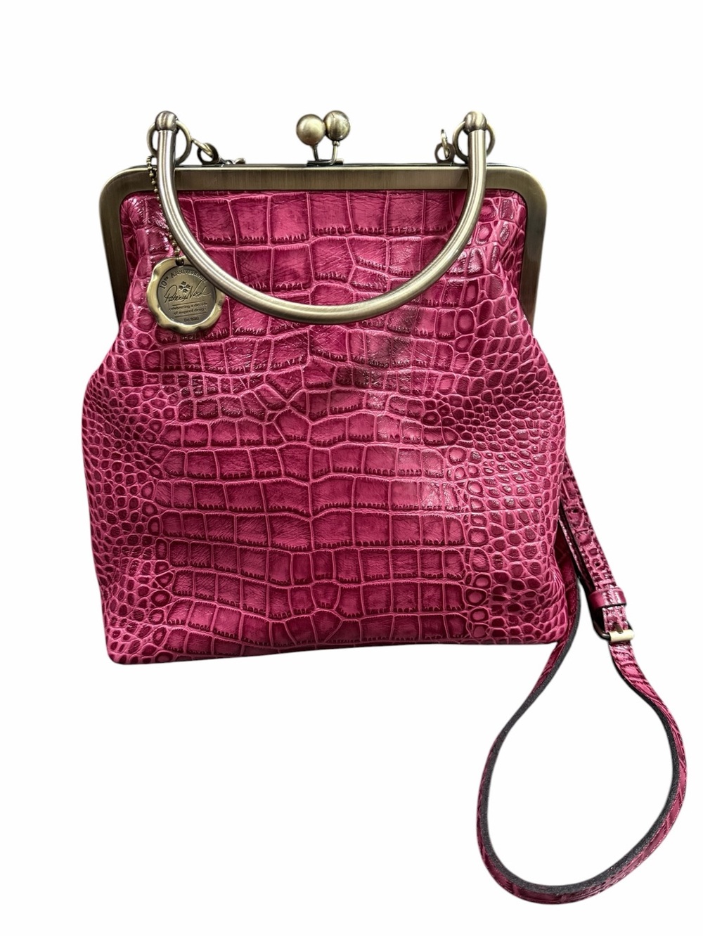 Patricia Nash Novella Frame Handbag Magenta Croc Embossed Kiss Lock Bag